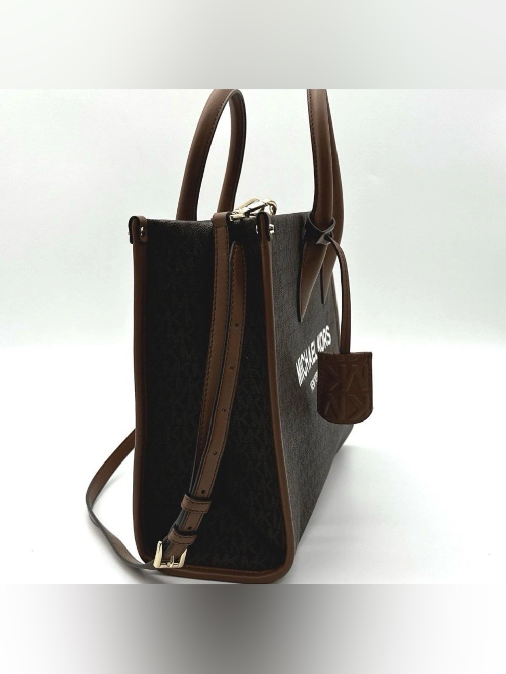 Michael Kors Brown Signature Monogram Mirella Shopper Tote Bag Crossbody - Picture 10 of 14